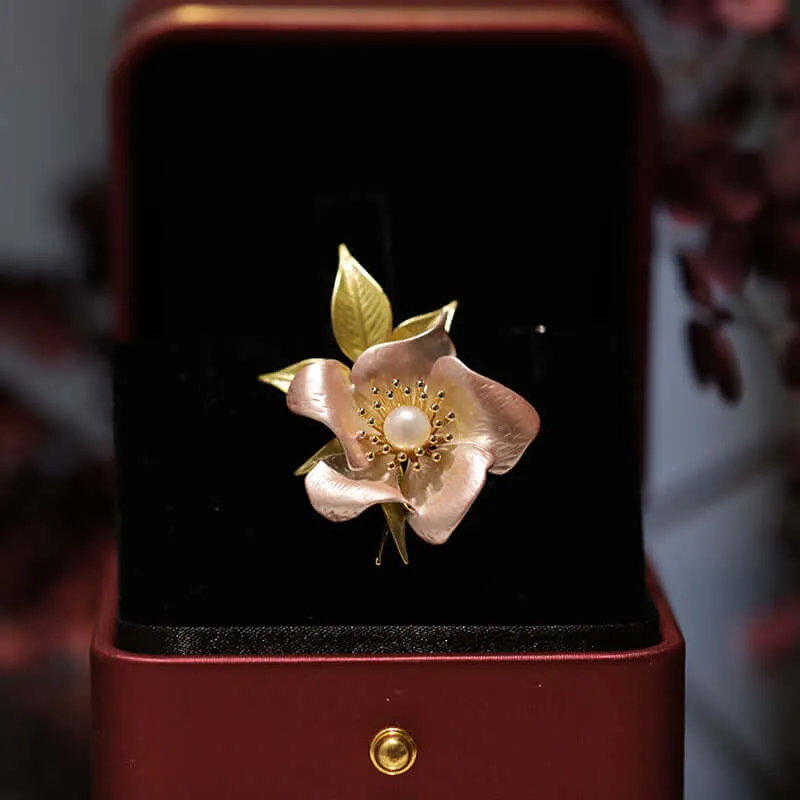 Copper Pearl Camellia Brooch