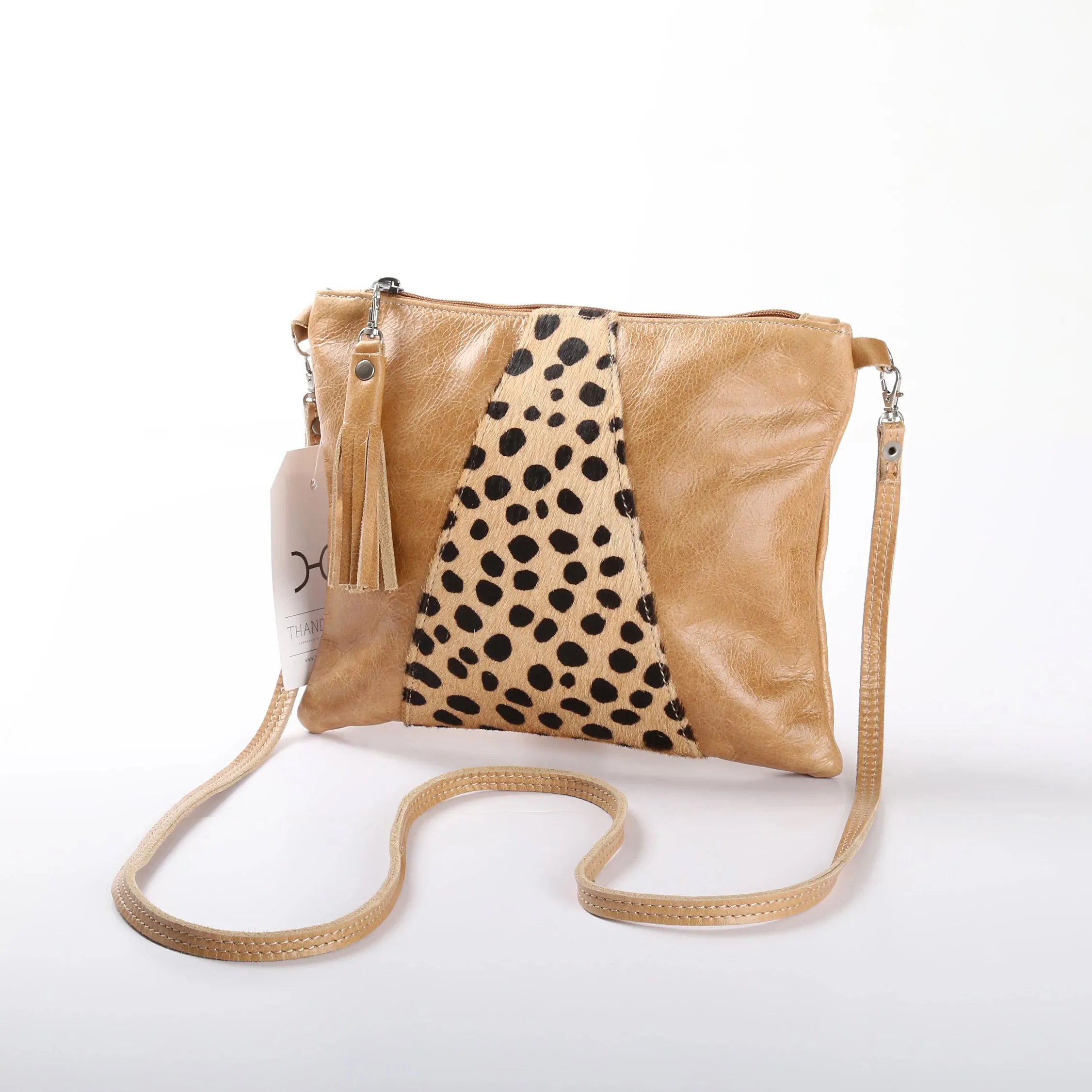Crossover with designer print Fur Leather Handbag