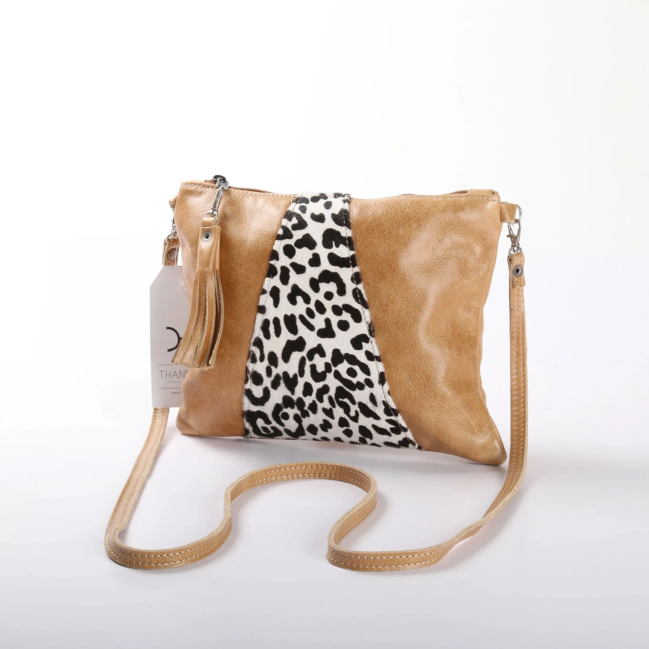 Crossover with designer print Fur Leather Handbag