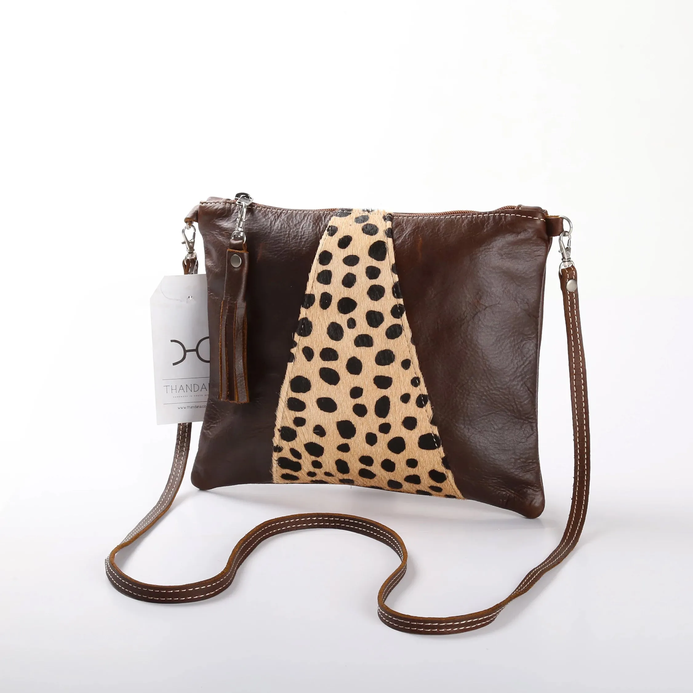 Crossover with designer print Fur Leather Handbag