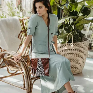 Crossover with designer print Fur Leather Handbag
