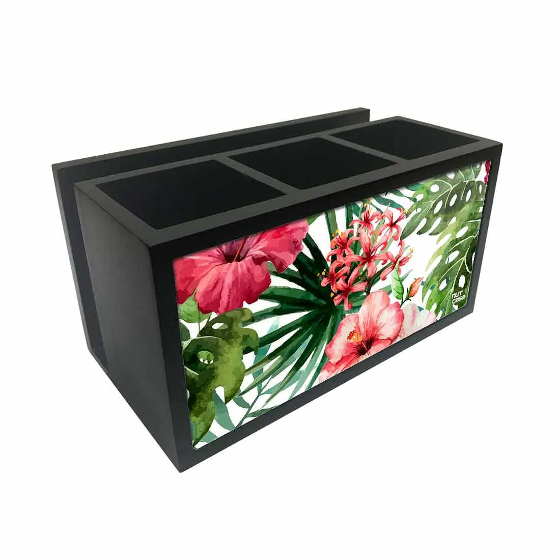 Cutlery Tissue Holder Napkin Stand -  Hibiscus and Green Leaf