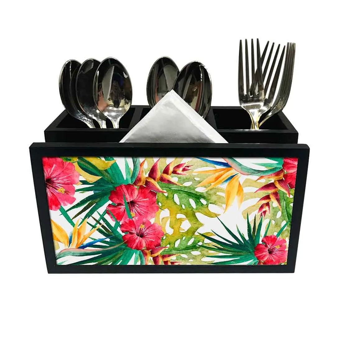 Cutlery Tissue Holder Napkin Stand -  Hibiscus and Leaf