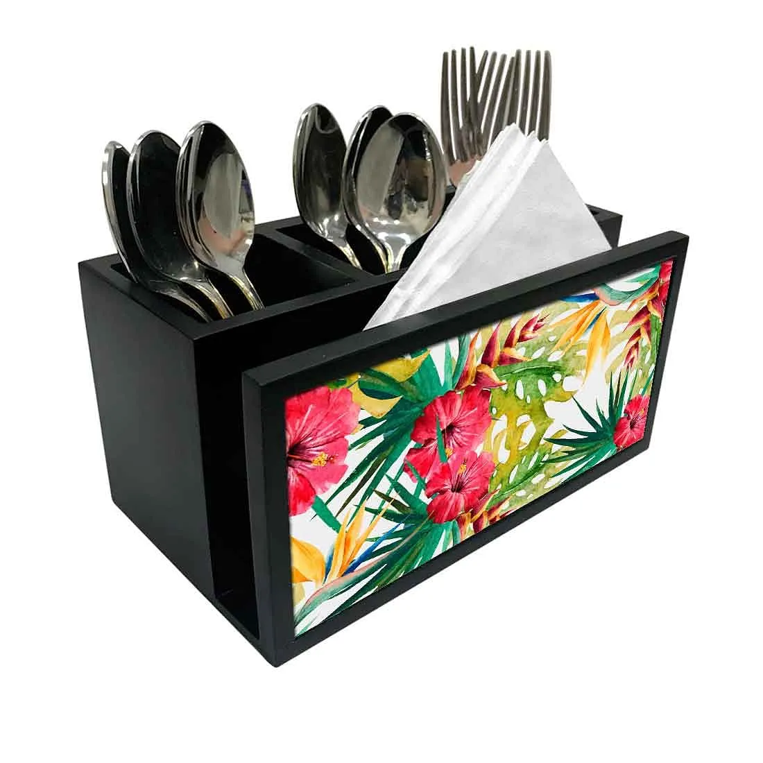 Cutlery Tissue Holder Napkin Stand -  Hibiscus and Leaf