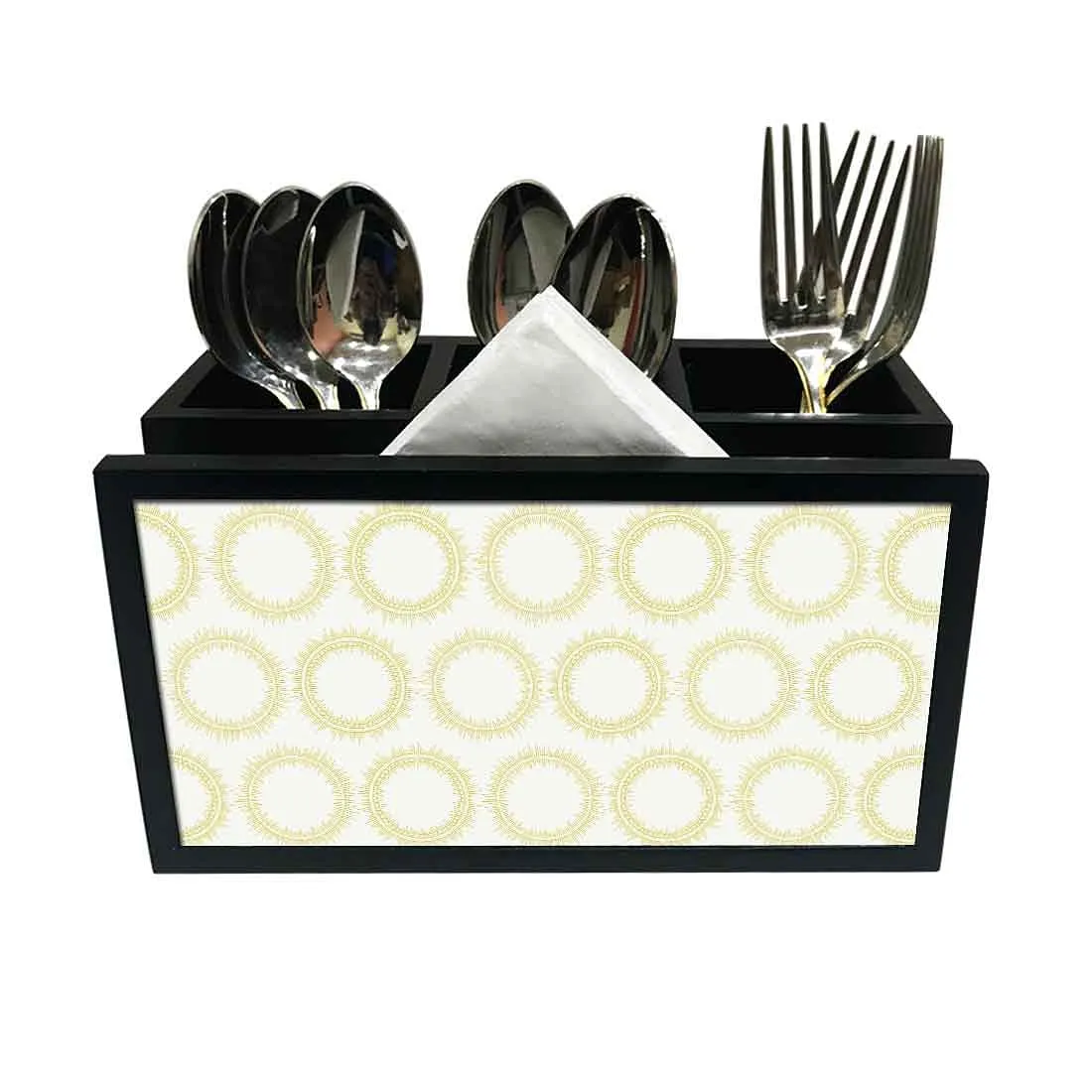 Cutlery Tissue Holder Napkin Stand -  Yellow Circle Design