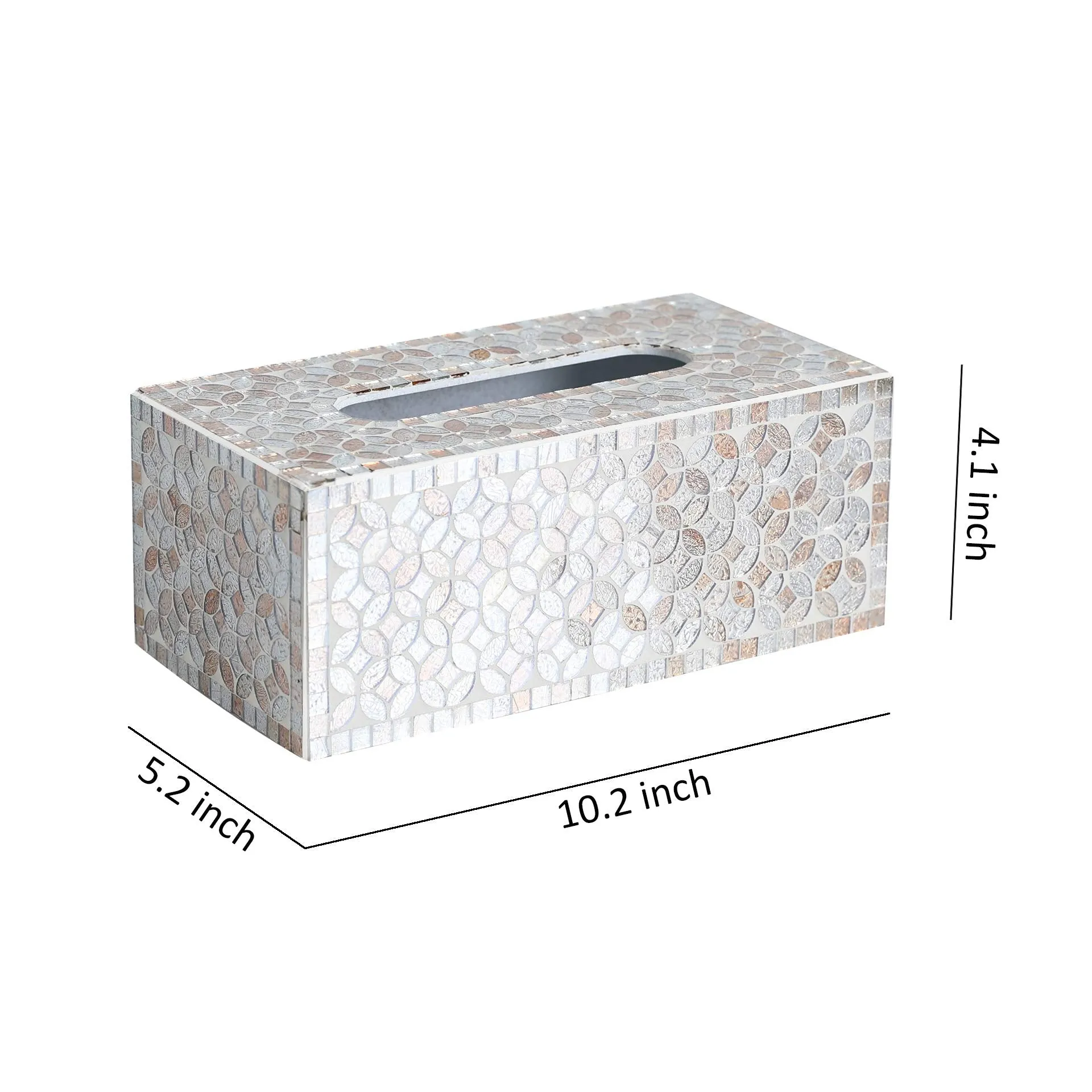 Decorative Mosaic Tissue Holder 10X5X4 Inch Rectangular MDF Tissue Box Cover (Gold/Silver