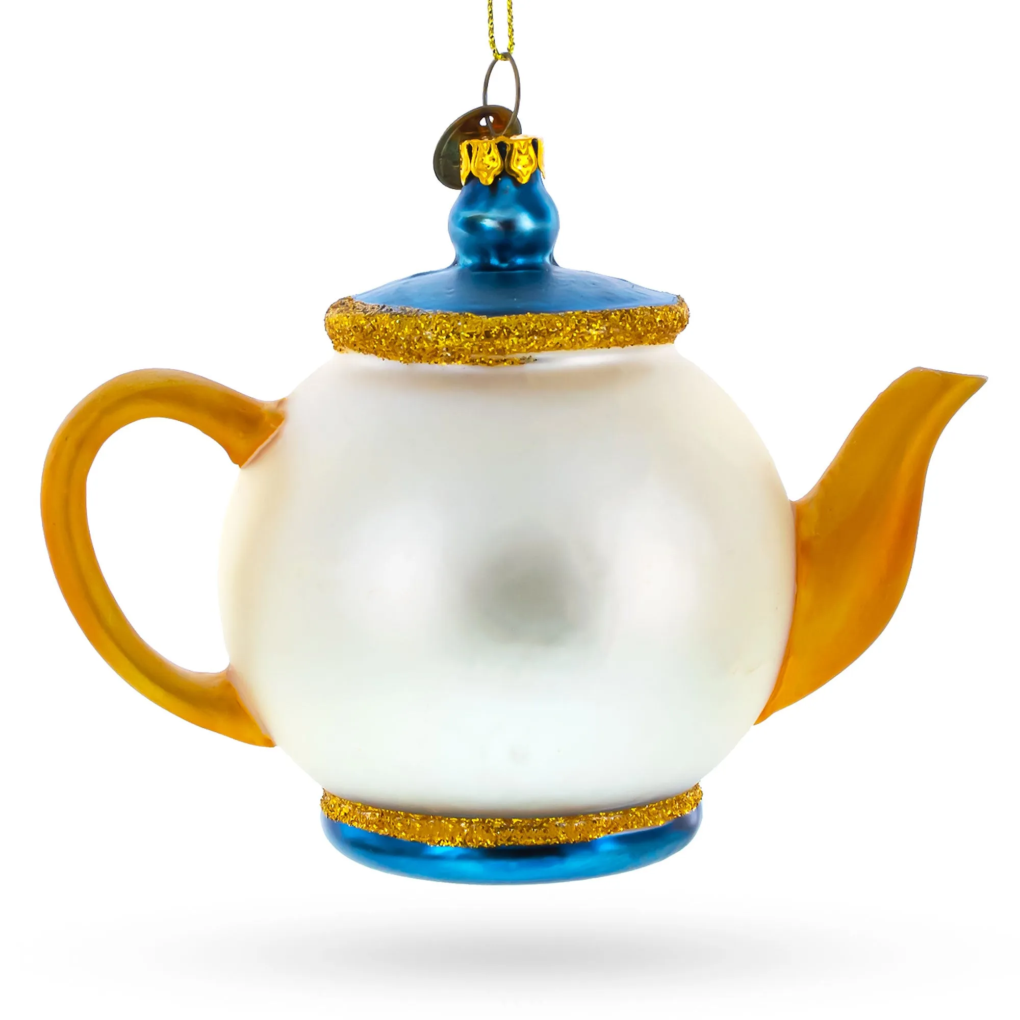 Elegantly Decorated Teapot Blown Glass Christmas Ornament