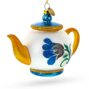 Elegantly Decorated Teapot Blown Glass Christmas Ornament
