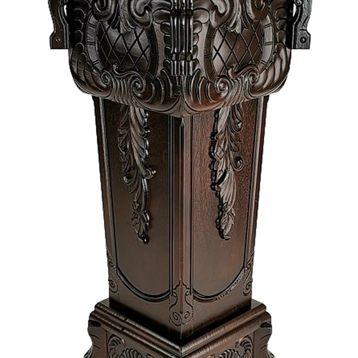 Elegantly Engraved Wooden Frame Pedestal Stand, Dark Brown By Benzara