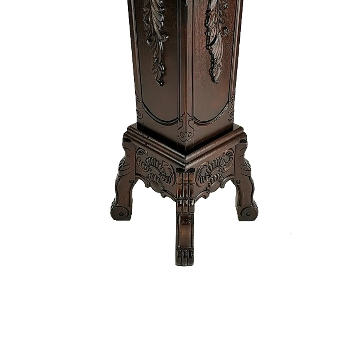 Elegantly Engraved Wooden Frame Pedestal Stand, Dark Brown By Benzara