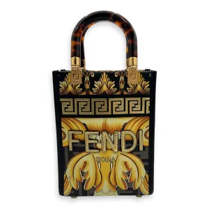 Fendace Sunshine Shopper Top Handle Bag Mini Printed FF in Calfskin, Gold hardware