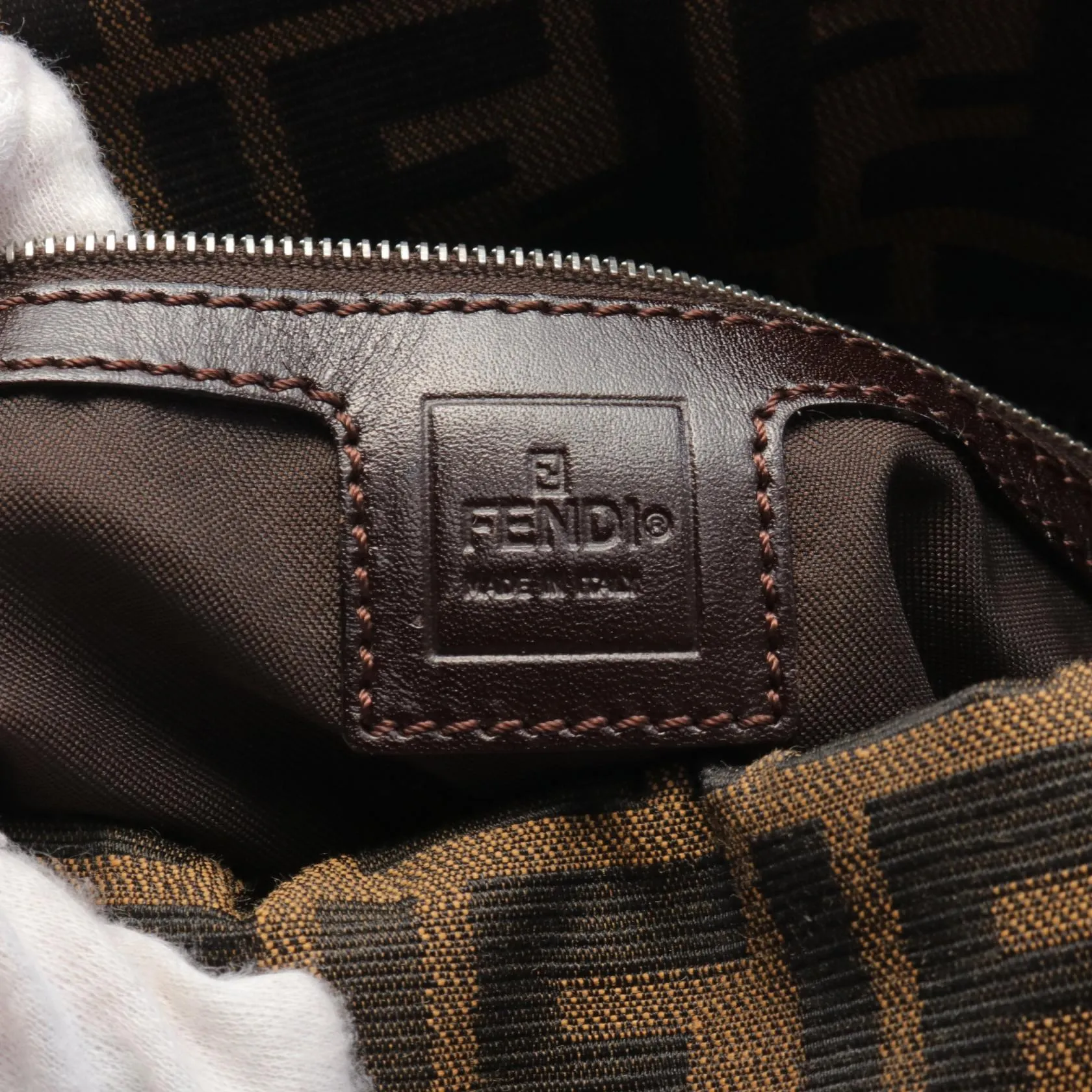Fendi Zucca Canvas Leather Shoulder Bag