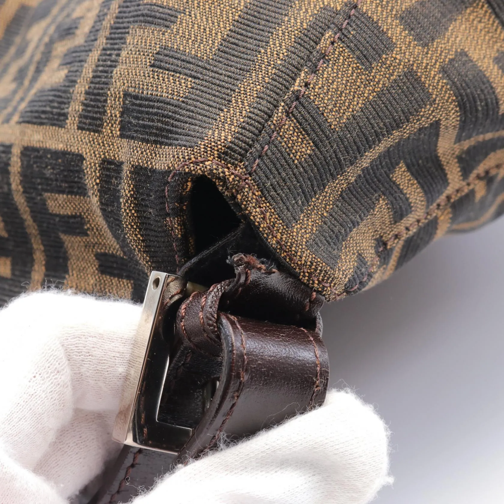 Fendi Zucca Canvas Leather Shoulder Bag