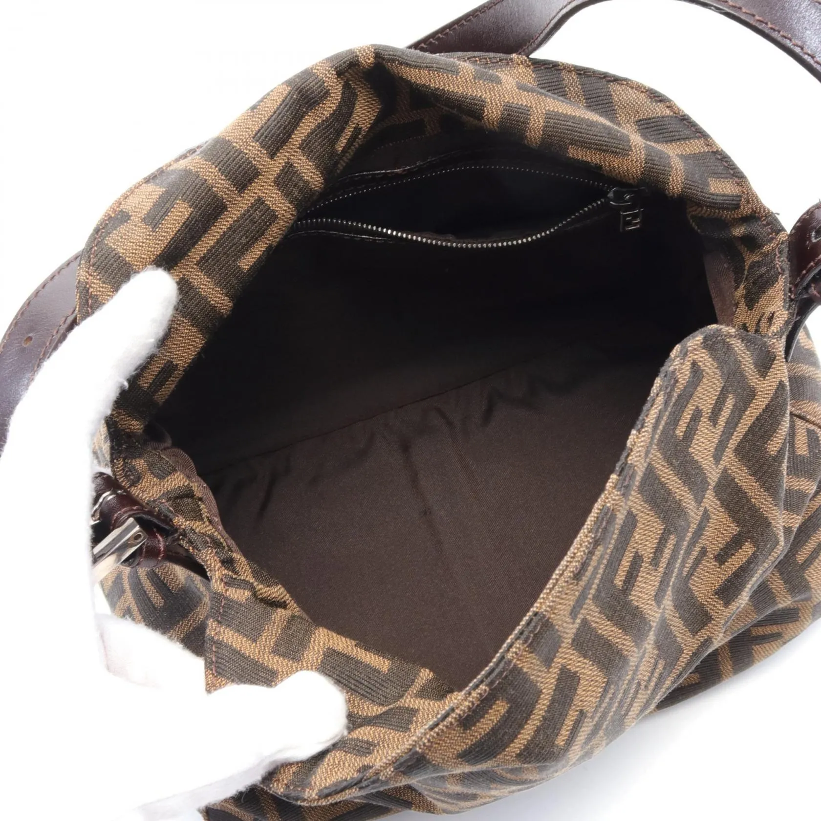 Fendi Zucca Canvas Leather Shoulder Bag