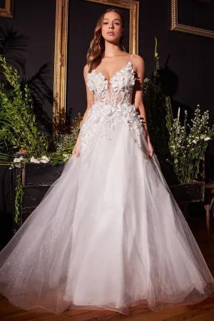 FLORAL APPLIQUE A-LINE TULLE BRIDAL GOWN CDCM321W
