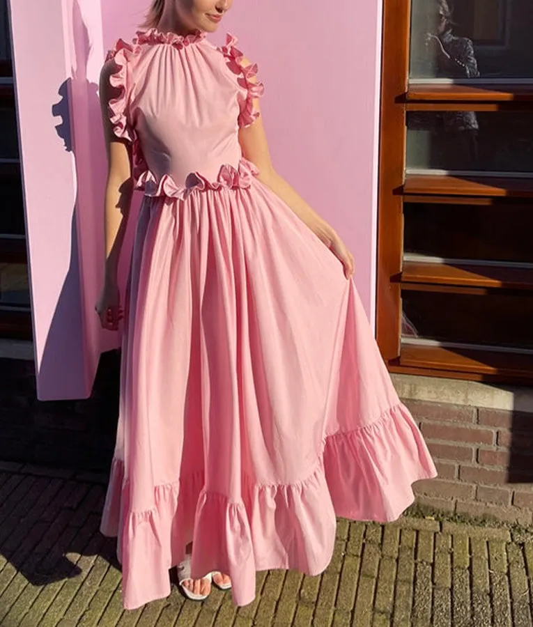 Flouncing & Backless Maxi Dress