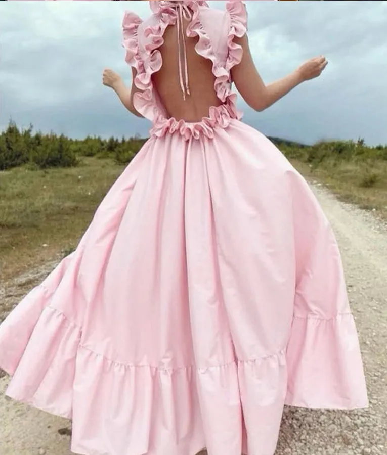 Flouncing & Backless Maxi Dress