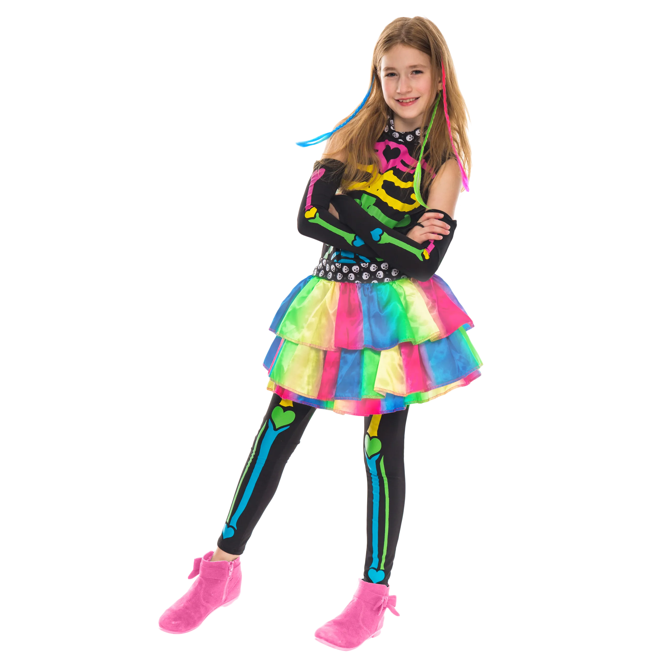 Funky Bones Colorful Skeleton Deluxe Costume for Girls Cosplay