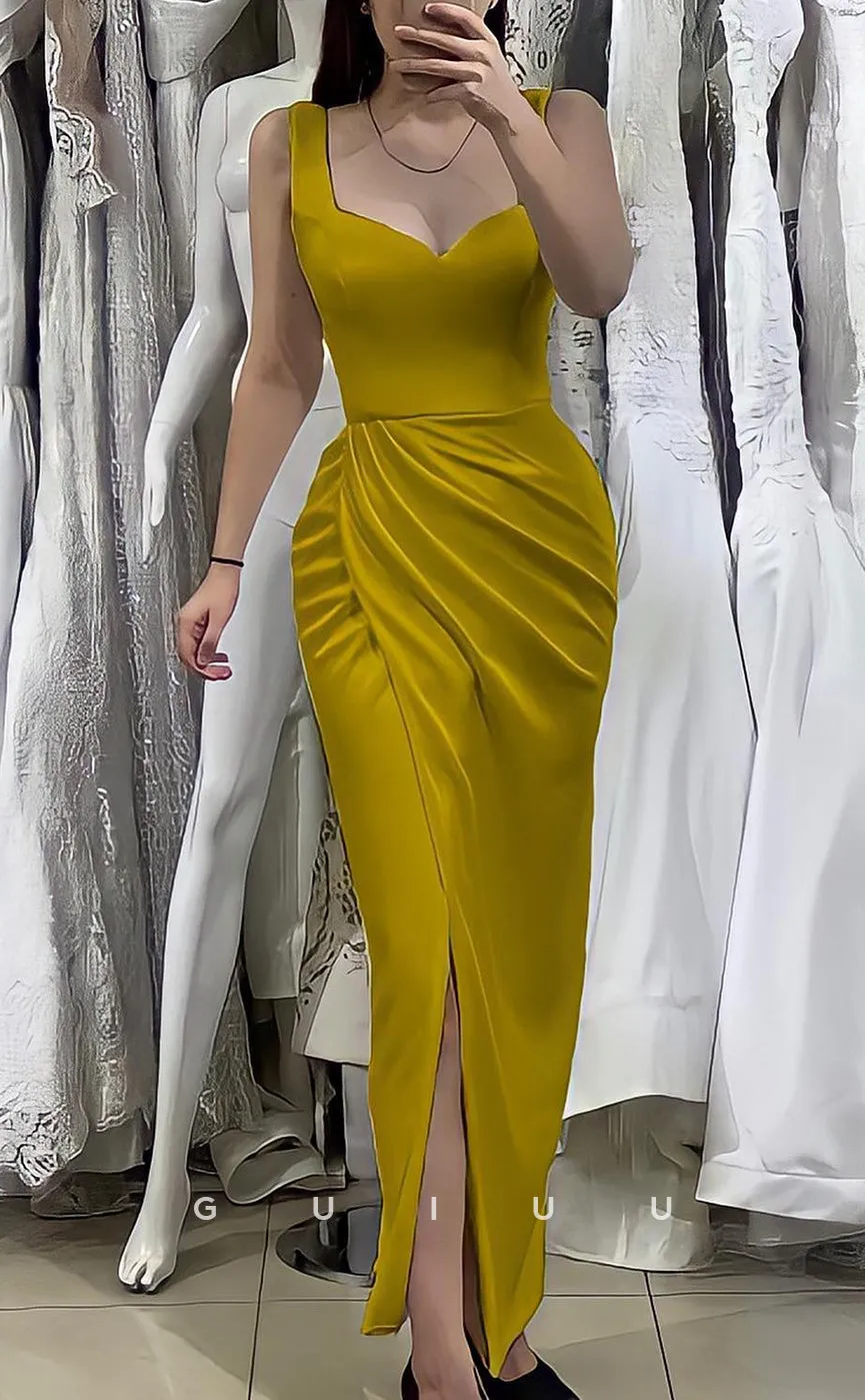 G2714 - Sexy & Fitted SWeetheart Straps Ruched Long Porm Evening Dress With Slit