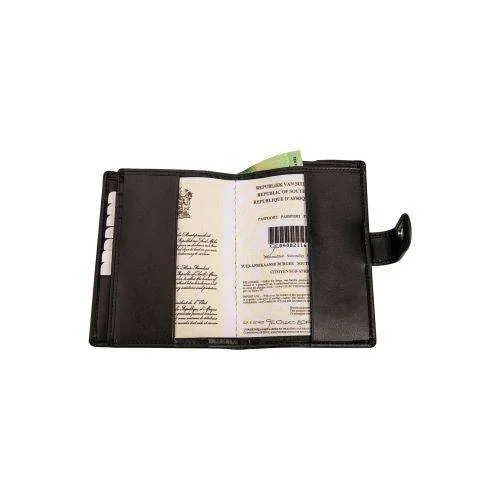 Genuine Leather Passport Cover with Tab - Black