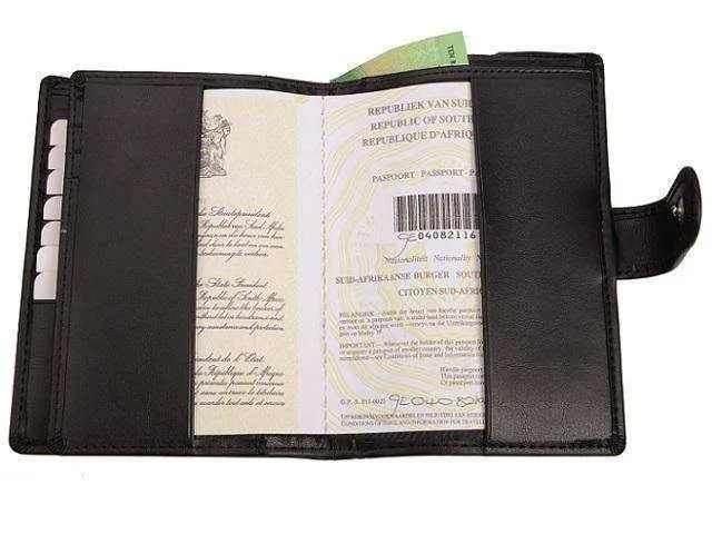 Genuine Leather Passport Cover with Tab - Black