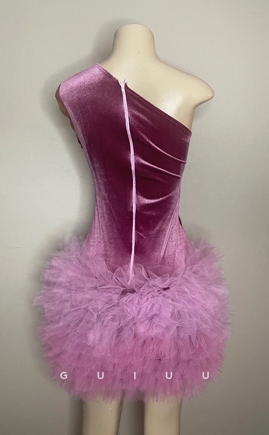 GH688 - Unique One-Shoulder Sheer Short Homecoming Dress For Black Women