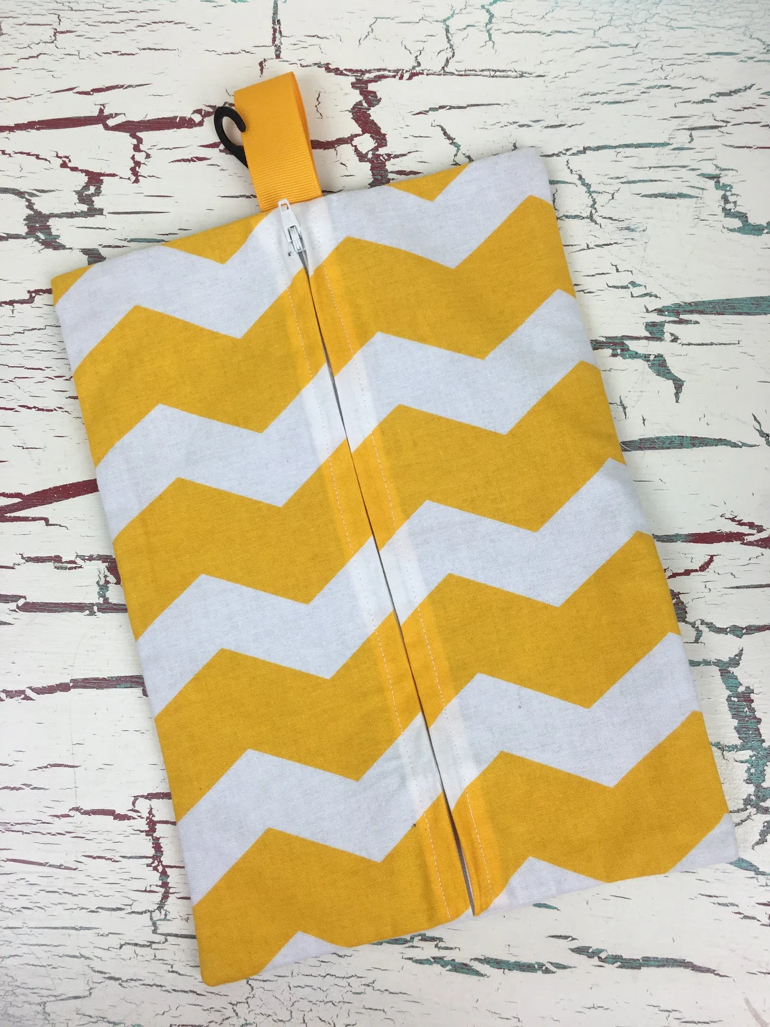 Gold and White Chevron Diaper/Wipee Case