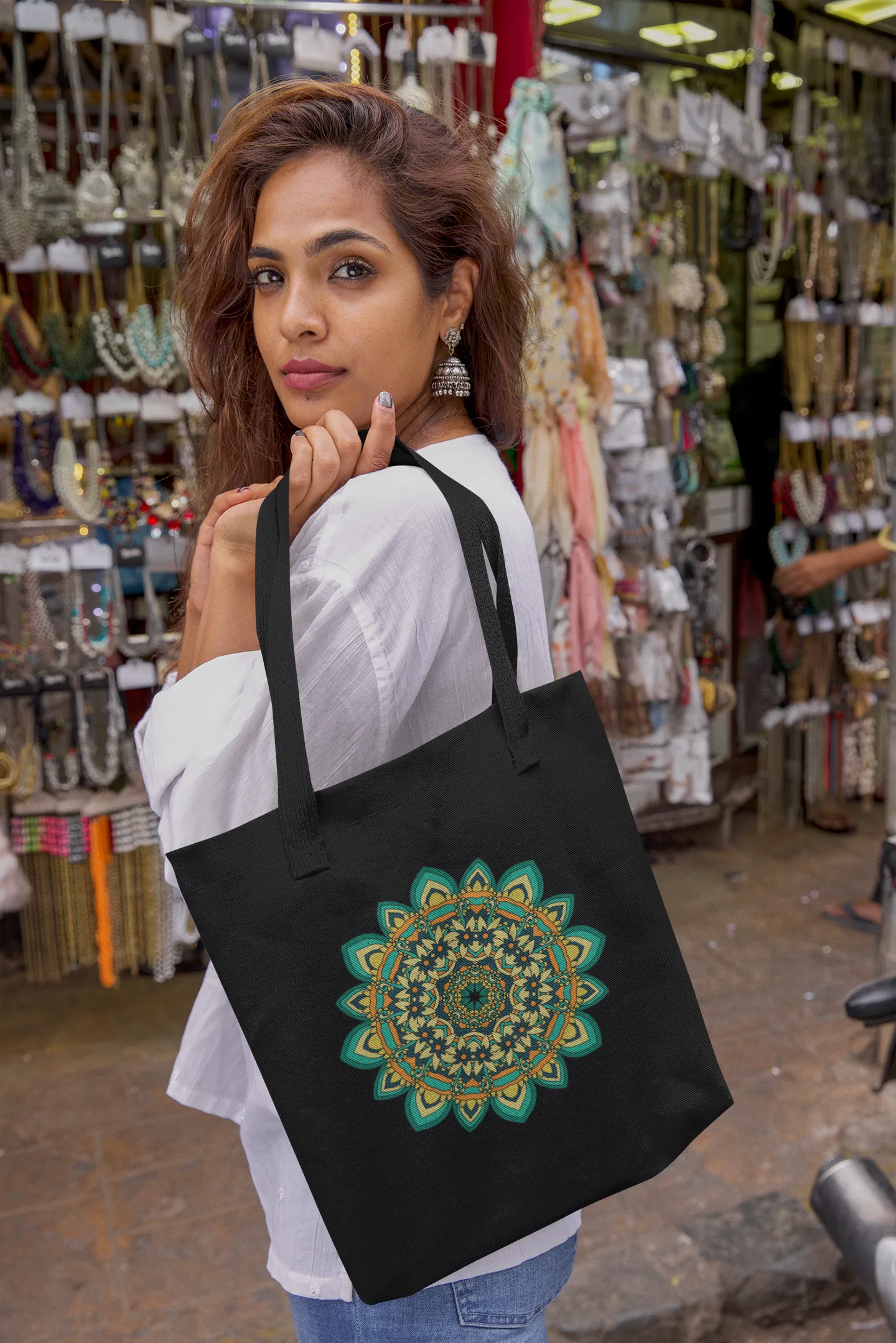 Green Mandala Canvas Tote Bag