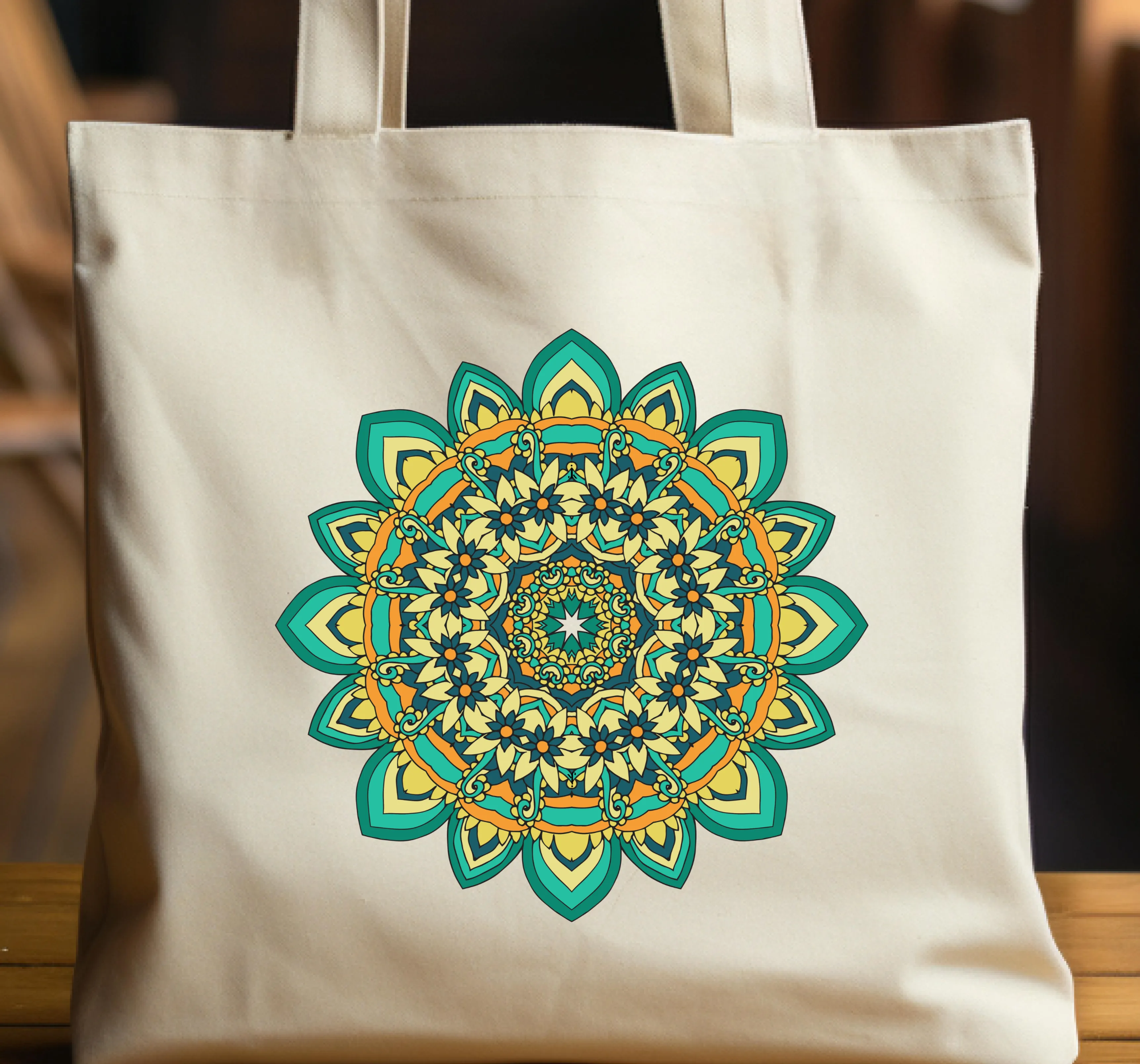 Green Mandala Canvas Tote Bag