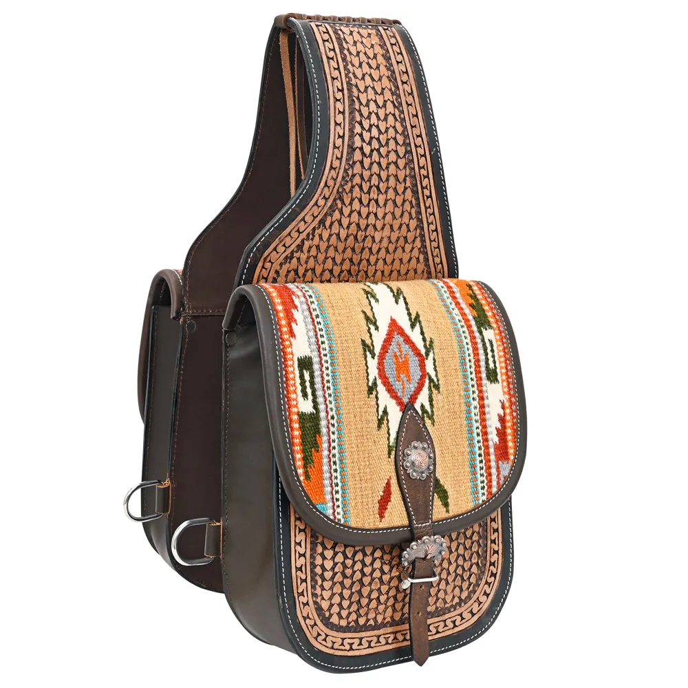 Hilason Floral  Western Horse Leather Saddle Bag Heavyduty Traditional Trail Ride