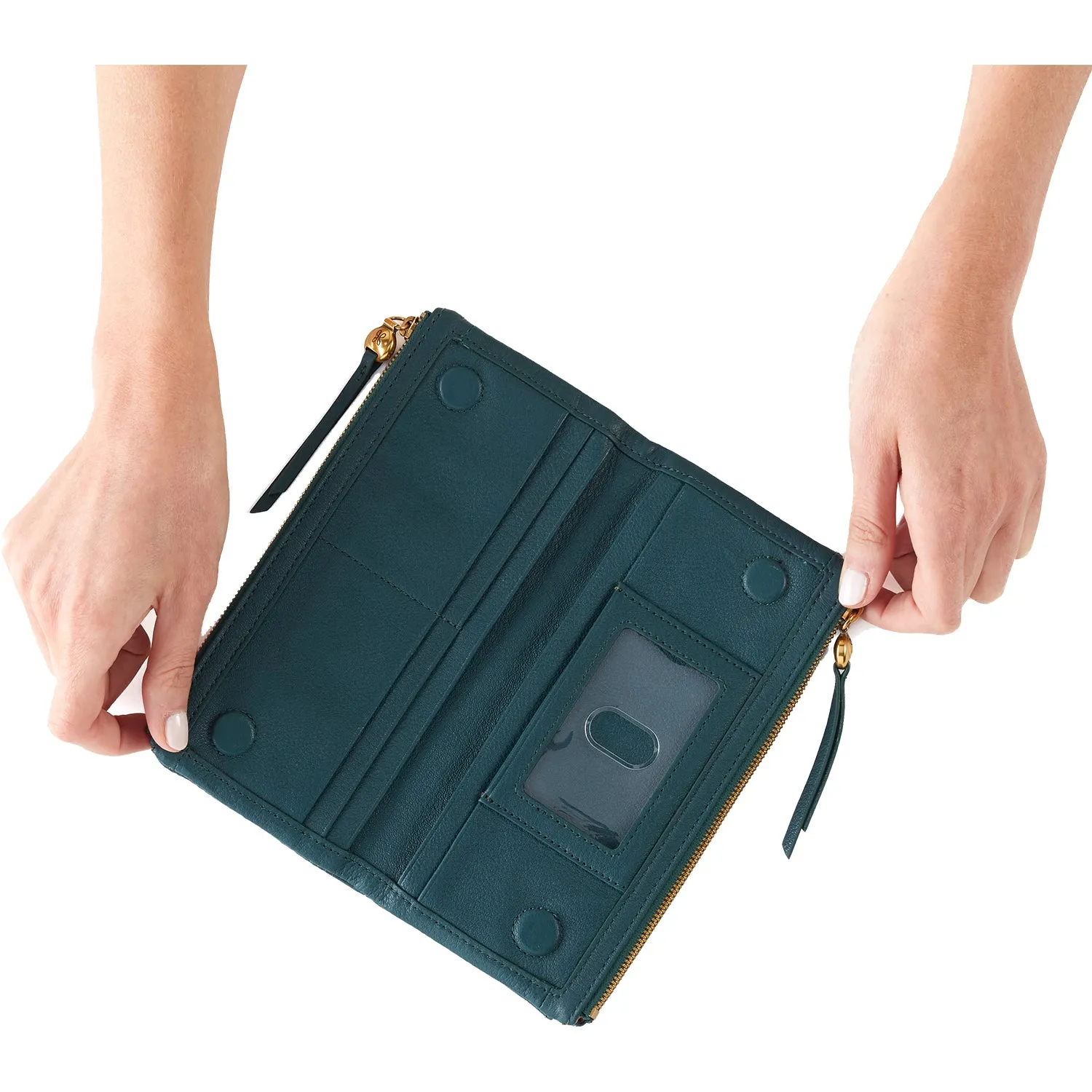 Hobo Keen Large Zip Continental Wallet Dark Teal Leather