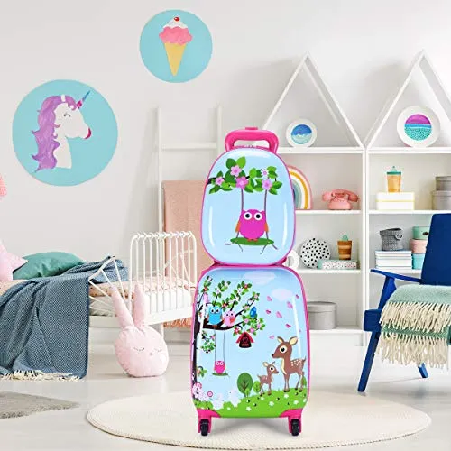 HONEY JOY Kids Luggage, Hard Shell with Wheels, (Deer)