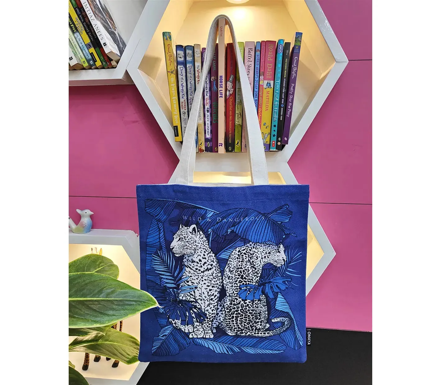 House of Omaya Blue Leopard  Canvas Tote bag 34×36 cm