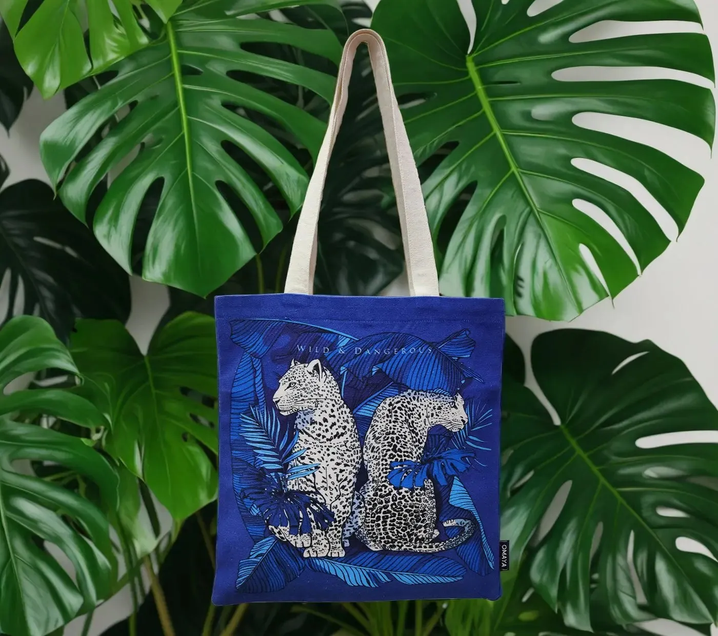 House of Omaya Blue Leopard  Canvas Tote bag 34×36 cm