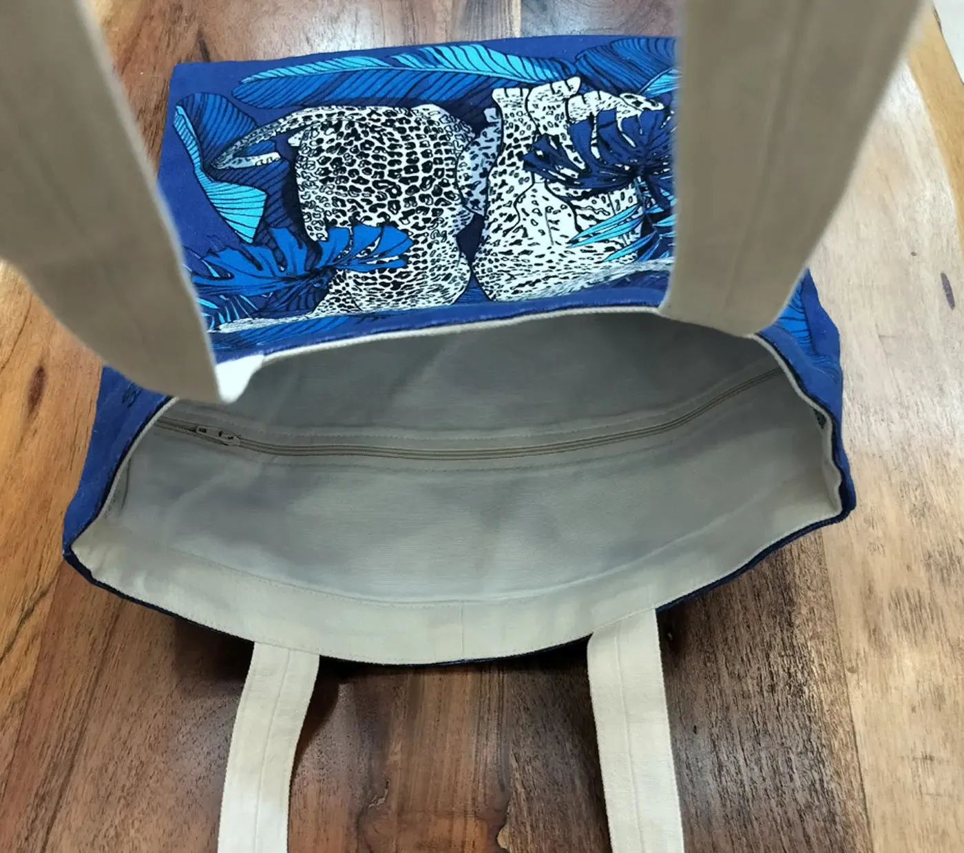House of Omaya Blue Leopard  Canvas Tote bag 34×36 cm
