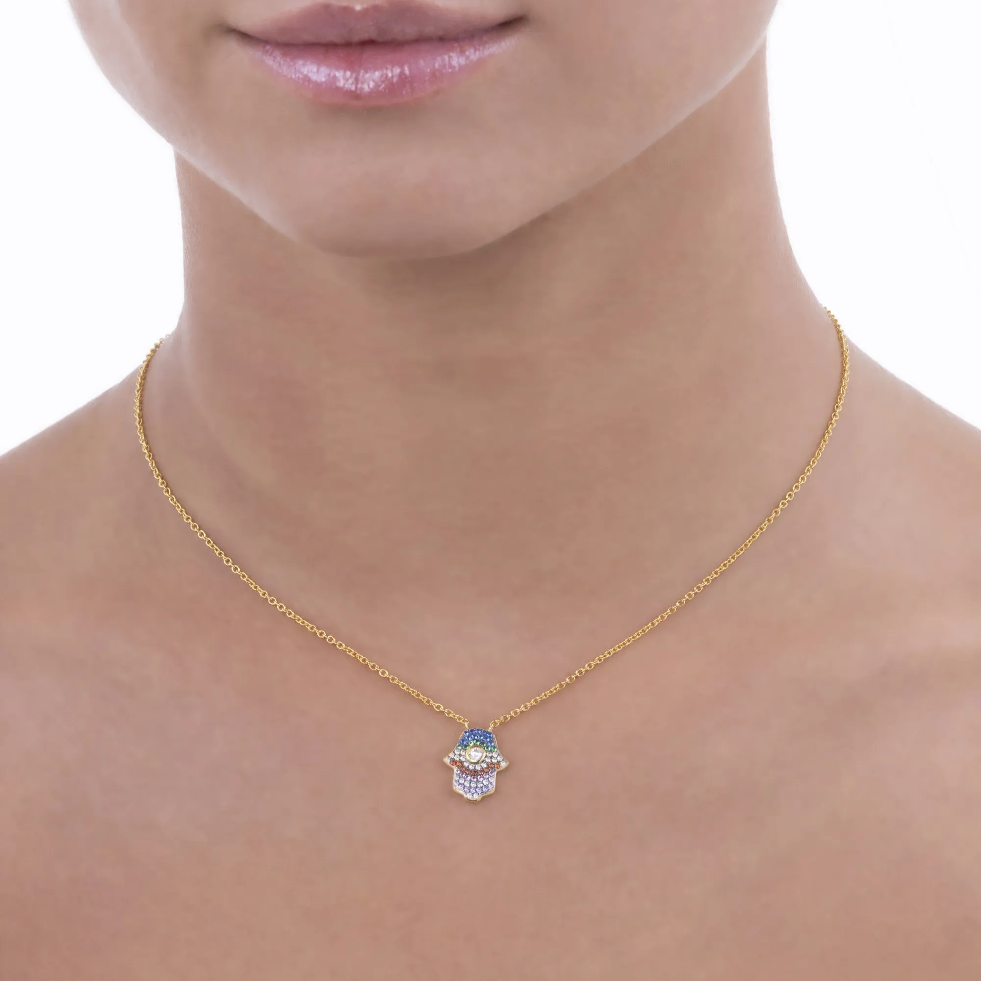 Kate 32 Hamsa Necklace Multi Color Yellow