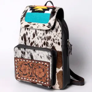 KBA123 - KBA123 -BACKPACK Hand Tooled Saddle Leather and Upcycled Canvas Ladies Bag 17.5x11.5 KBA123