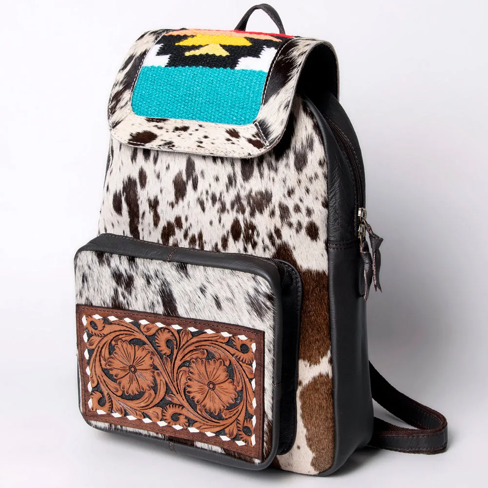 KBA123 - KBA123 -BACKPACK Hand Tooled Saddle Leather and Upcycled Canvas Ladies Bag 17.5x11.5 KBA123