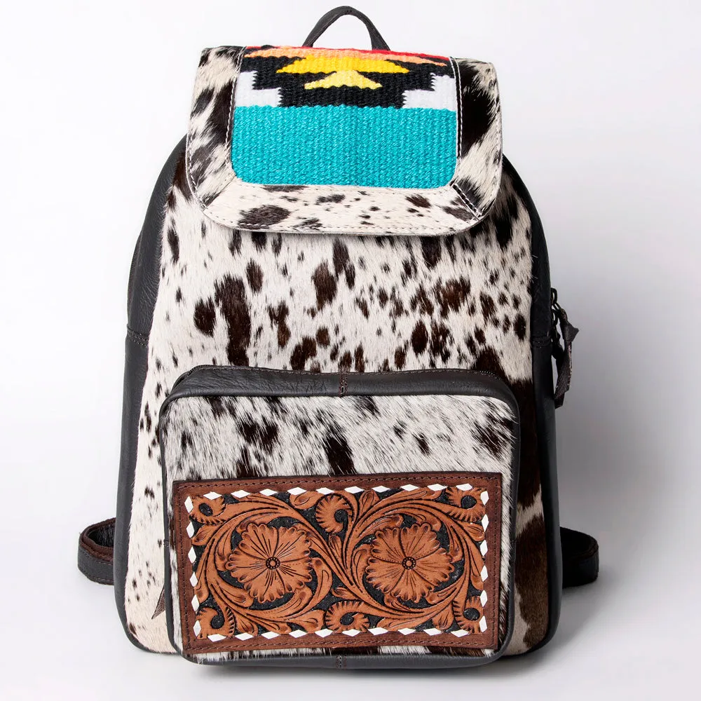 KBA123 - KBA123 -BACKPACK Hand Tooled Saddle Leather and Upcycled Canvas Ladies Bag 17.5x11.5 KBA123