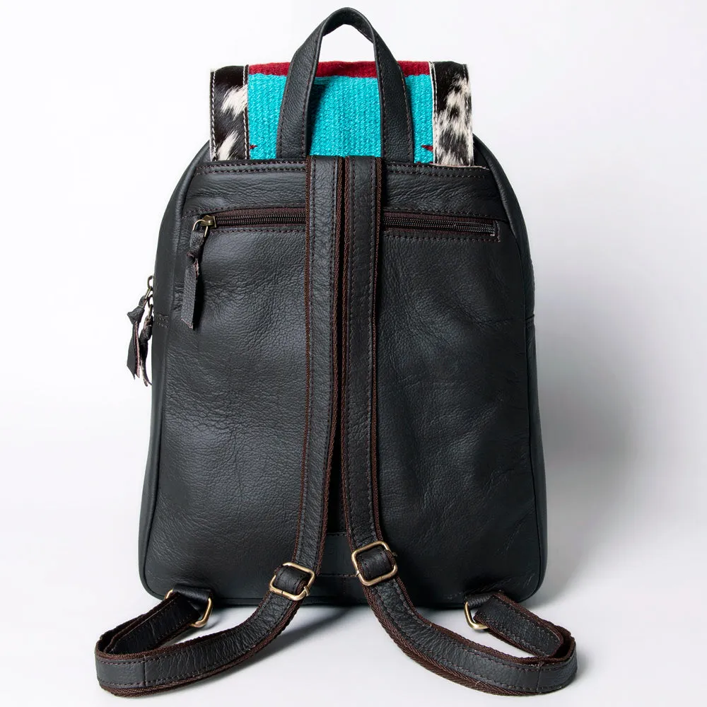 KBA123 - KBA123 -BACKPACK Hand Tooled Saddle Leather and Upcycled Canvas Ladies Bag 17.5x11.5 KBA123