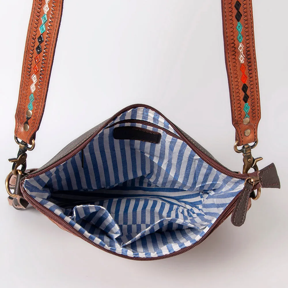 KBK103 - KBK103 -CROSS BODY Hand Tooled Saddle Leather with Cowhide Leather Ladies Bag KBK103 - KBK1