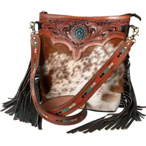 KBK103 - KBK103 -CROSS BODY Hand Tooled Saddle Leather with Cowhide Leather Ladies Bag KBK103 - KBK1