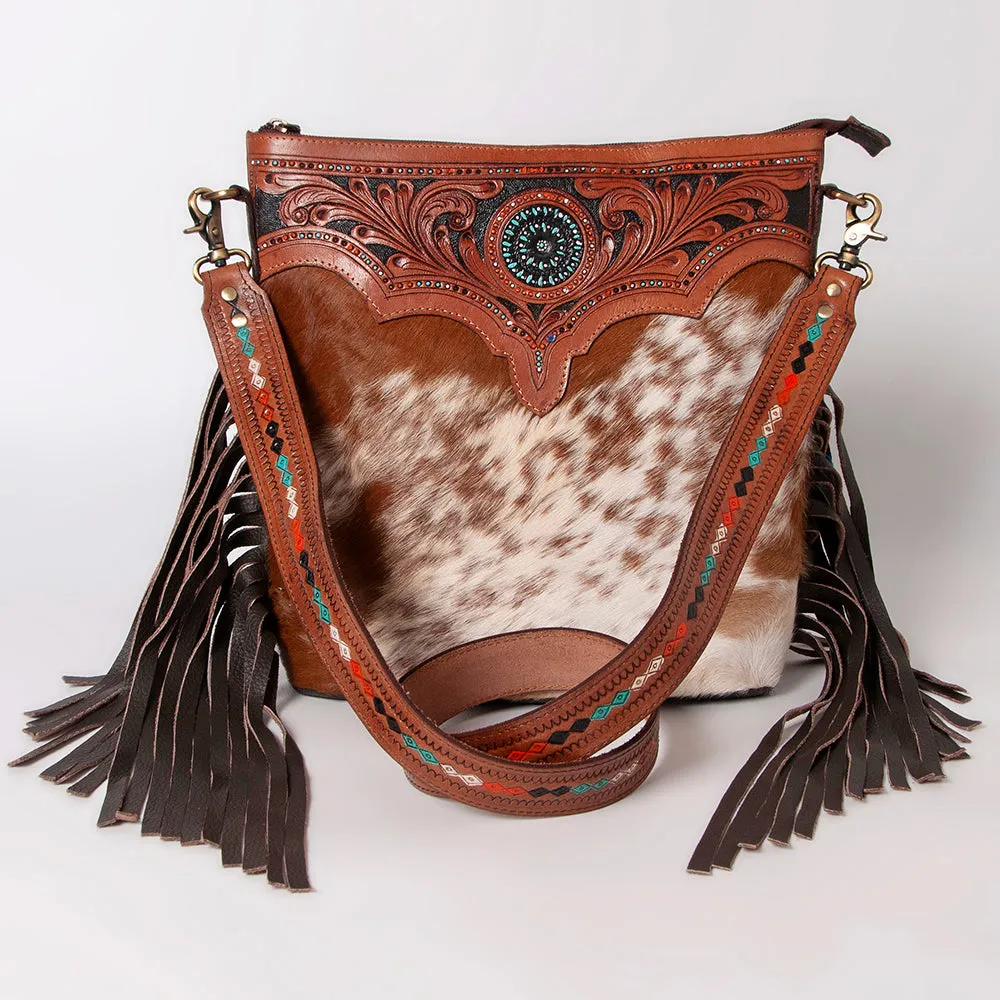 KBK103 - KBK103 -CROSS BODY Hand Tooled Saddle Leather with Cowhide Leather Ladies Bag KBK103 - KBK1