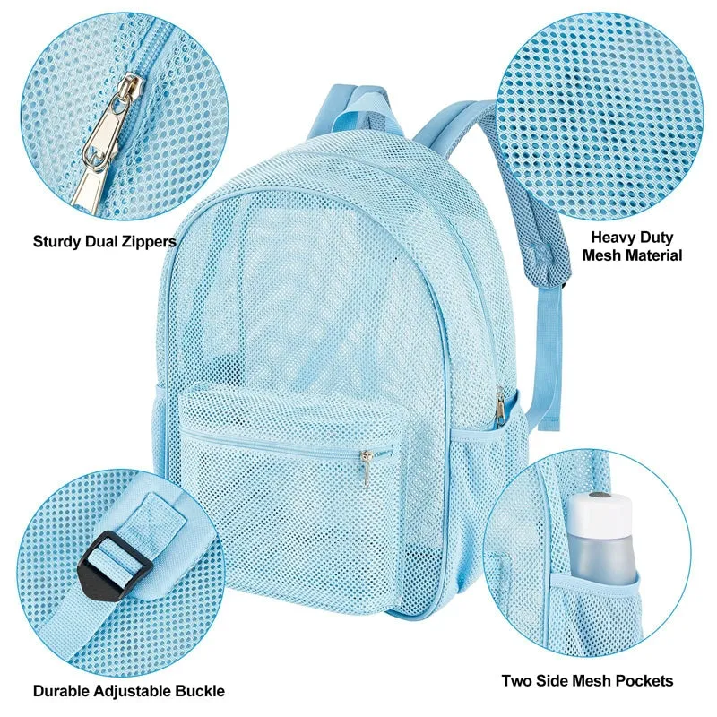 Kids Mesh School Backpacks - Black Pink Blue Book Bags For Boys Girls Heavy Duty Students See Through Beach Bookbag