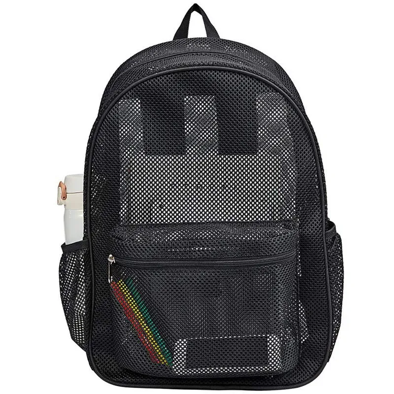 Kids Mesh School Backpacks - Black Pink Blue Book Bags For Boys Girls Heavy Duty Students See Through Beach Bookbag