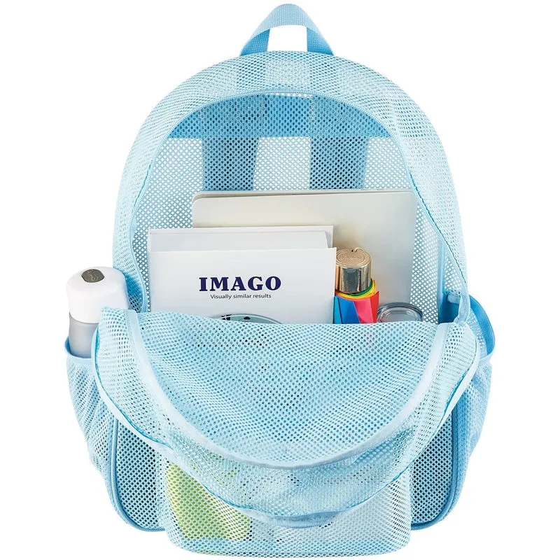 Kids Mesh School Backpacks - Black Pink Blue Book Bags For Boys Girls Heavy Duty Students See Through Beach Bookbag