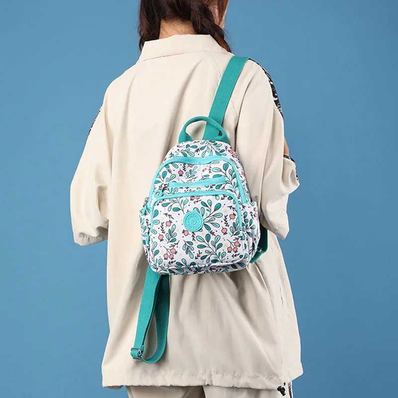 Kids Mini School Backpacks - Beige Blue Grey Book Bags For Girls Nylon Printed Small Bag