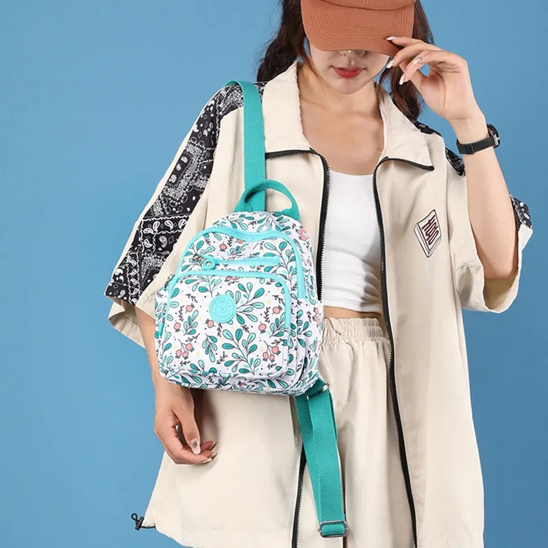 Kids Mini School Backpacks - Beige Blue Grey Book Bags For Girls Nylon Printed Small Bag
