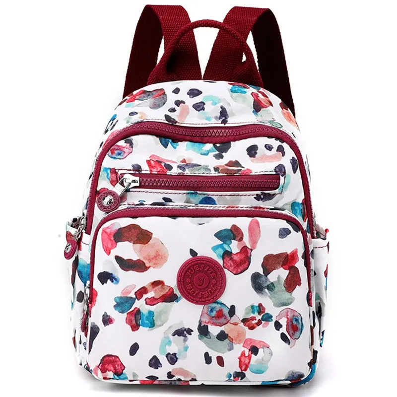Kids Mini School Backpacks - Beige Blue Grey Book Bags For Girls Nylon Printed Small Bag