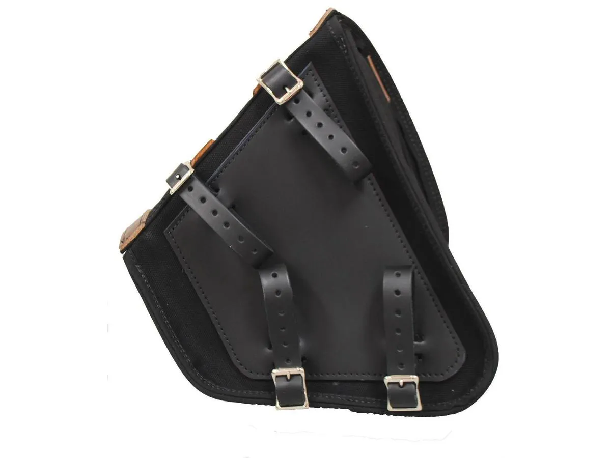 La Rosa Design Canvas Swing Arm Left Saddle Bag With Brown Straps Black Brown